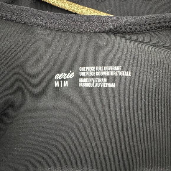 Aerie One Piece Swimsuit Medium Black Textured Strappy Scoop Neck Beachy Resort - Picture 9 of 10